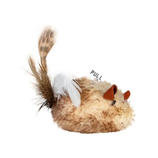 Іграшка для котів WAUCAT Fun Melodic Мишка зі звуковим чипом, штучне хутро, перо 13 см