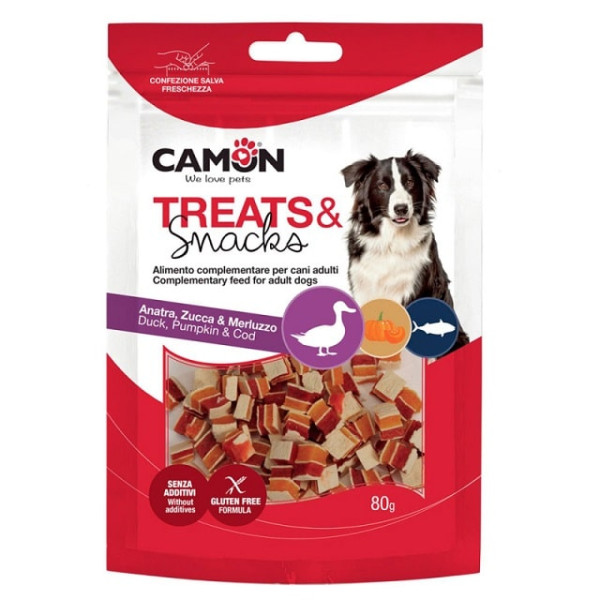Ласощі для собак М'ясні кубики з качкою, гарбузом та тріскою 1,3x1,3x2 см CAMON 80 г