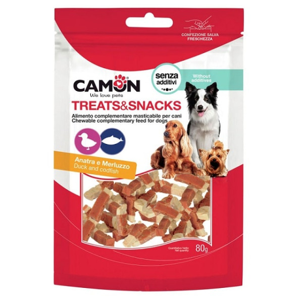 Ласощі для собак М'ясні шматочки з качки та тріски 3,5x0,5 см CAMON 80 г
