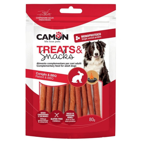 Ласощі для собак М'ясні смужки з кролика з копченим присмаком 11,5 см CAMON 80 г