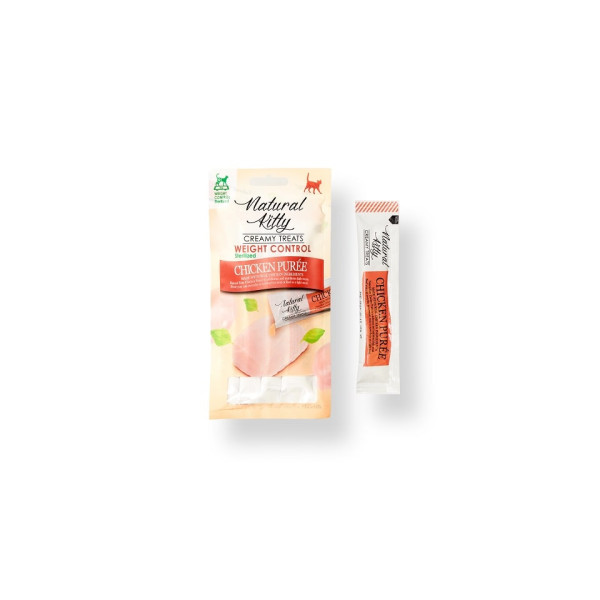 Натуральні функціональні крем-снеки для котів – Куряче пюре (контроль ваги/для стерилізованих) Natural Kitty Fuctional Creamy Treat Chicken Puree Weight Control/Sterilised 4х12 г