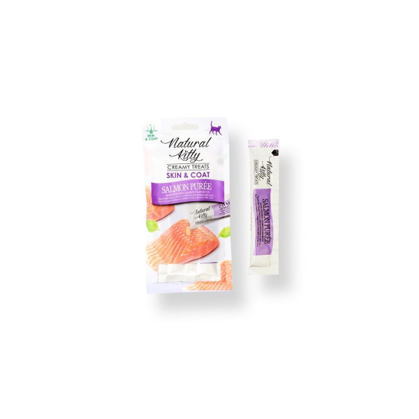 Натуральні функціональні крем-снеки для котів – Пюре з лосося (шкіра та шерсть) Natural Kitty Fuctional Creamy Treat Salmon Puree Skin&Coat 4х12 г