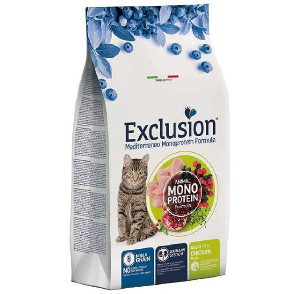 Сухий монопротеїновий корм з куркою для дорослих котів всіх порід Exclusion Noble Grain Cat Adult Chicken