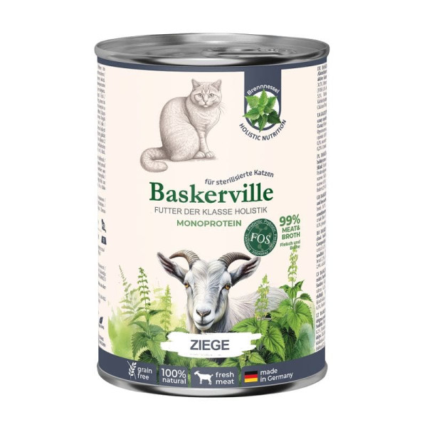 Консервований корм Baskerville Monoprotein FOS Holistic для стерилізованих та малорухливих котів, м’ясо кози