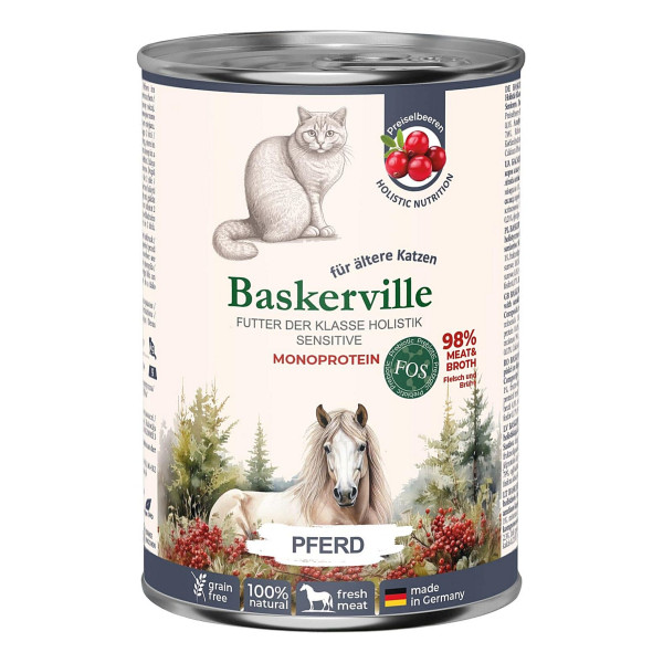 Консервований корм Baskerville Monoprotein FOS Holistic для котів з чутливим травленням та літніх котів, конина