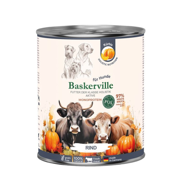 Консервований корм Baskerville Monoprotein FOS Holistic для активних собак, яловичина