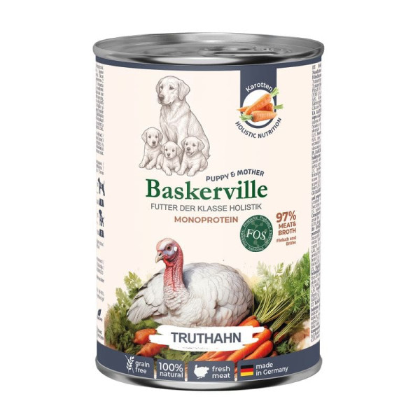 Консервований корм Baskerville Monoprotein FOS Holistic для цуценят і вагітних собак, індичка