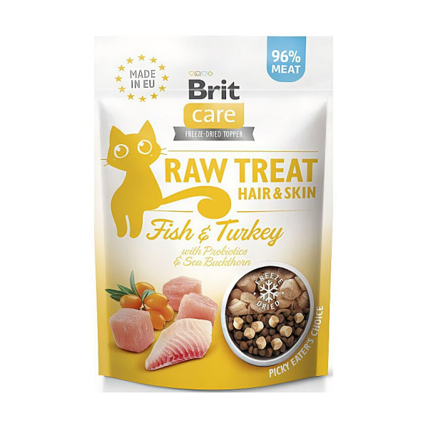 Ласощі Brit Raw Treat Freeze-dried Hair & Skin для котів для шерсті риба та індичка 40 г