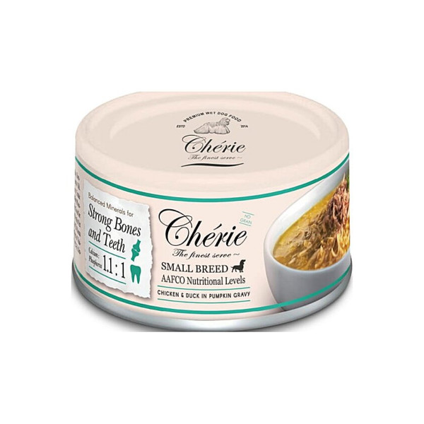 Повнораціонний вологий корм для дорослих собак малих порід Cherie Small Breed Chicken & Duck in Pumpkin Gravy 80 г