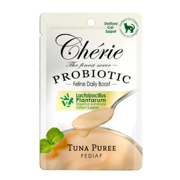 Повноцінний вологий корм з пробіотиком для дорослих котів Cherie Creamy Care Tuna Puree Sterilized Пюре з тунця для стерилізованих котів 40 г