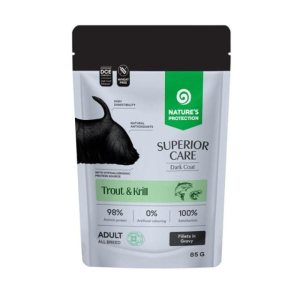 Вологий корм для собак з темним забарвленням з фореллю і крилем Nature's Protection Superior Care Dark Coat Grain Free Adult Trout and Krill 85 г