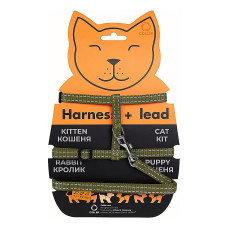 Шлея Collar Dog Extremе з нейлону для котів з повідцем (ширина 10мм, А:20-30см, В:25-40см, довжина 110 см) Хакі