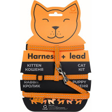 Шлея Collar Dog Extremе з нейлону для котів з повідцем (ширина 10мм, А:20-30см, В:25-40см, довжина 110 см) Помаранчевий