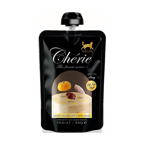 Повнораціонний корм для котів Мус з курки та гарбуза Cherie Squeeze-Up Pouch Chicken & Pumpkin Mousse For All-life Stage Cat 90 г