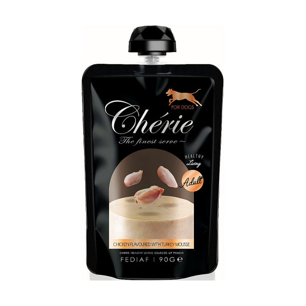 Повнораціонний корм для собак Мус з курки та індички Cherie Squeeze-Up Pouch Chicken&Turkey Mousse For Adult Dog 90 г