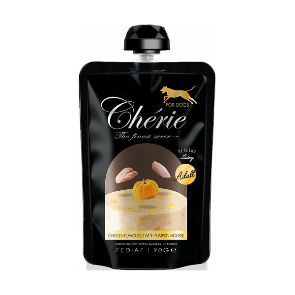 Повнораціонний корм для собак Мус з курки та гарбуза Cherie Squeeze-Up Pouch Chicken & Pumpkin Mousse For Adult Dog 90 г