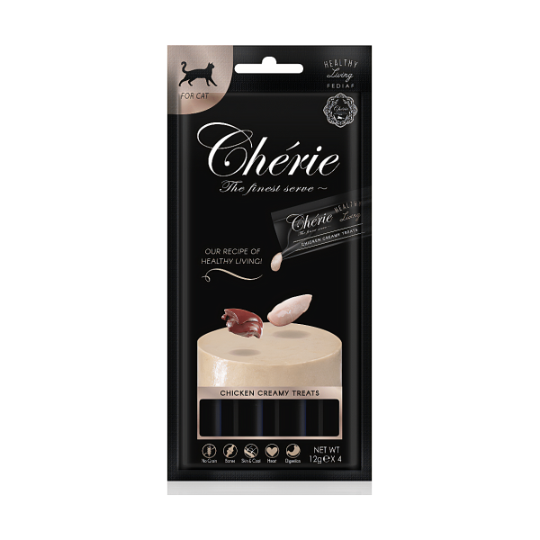 Повноцінний корм у формі ласощів для котів Кремове пюре з тунця Cherie Healthy Living Creamy Treat for Cat Chicken puree 4х12 г