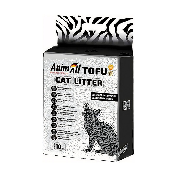 Наповнювач для котячого туалету AnimAll Activated Carbon Тофу Соєвий грудкувальний активоване вугілля 10 л