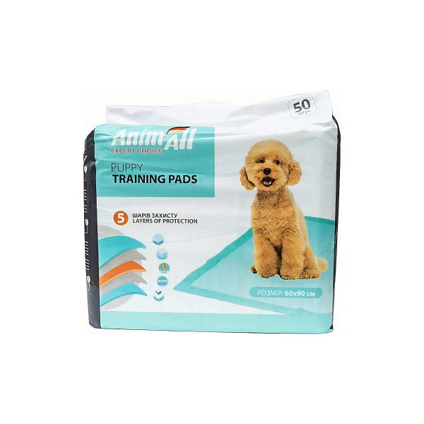 Пелюшки AnimAll Puppy Training Pads для собак і цуценят 50 штук 60 x 90 см