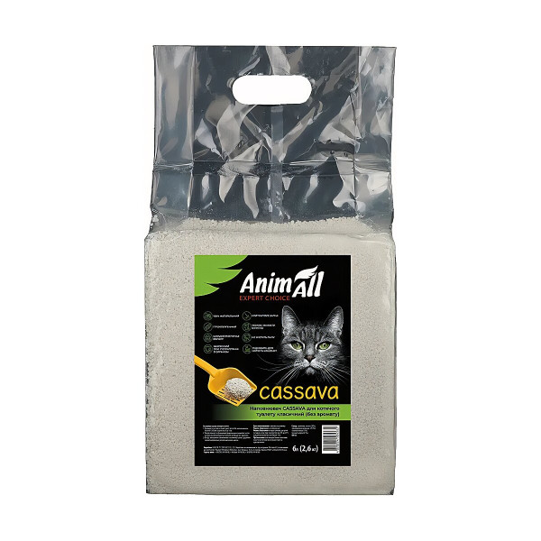 Наповнювач AnimAll Cassava Classic для котячого туалету, грудкуючий 2.6 кг