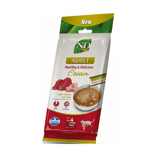 Ласощі для котів, кремові, курка з тунцем, Farmina N&D Grain Free PRIME CAT 60 г