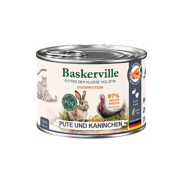 Консервований корм Baskerville FOS Holistic для котів у період лактації та кошенят, індичка та кролик 200 г