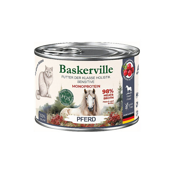 Консервований корм Baskerville Monoprotein FOS Holistic для котів з чутливим травленням та літніх котів, конина 200 г