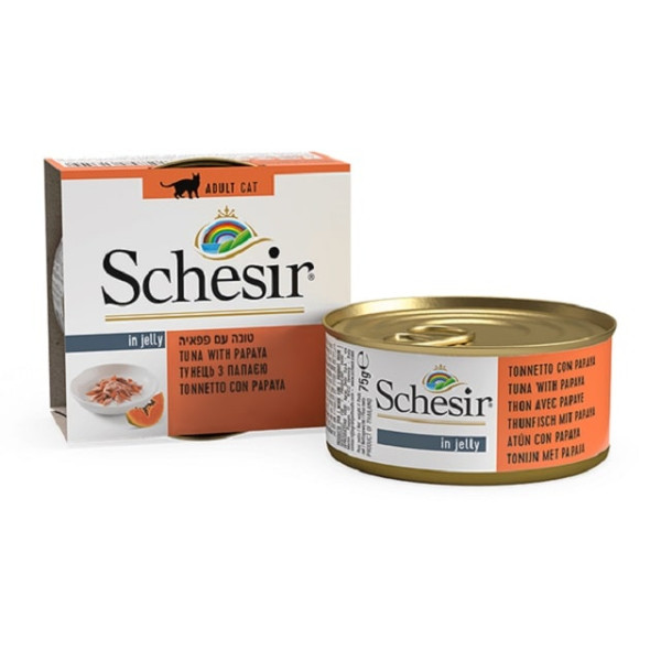 Вологий корм Schesir Tuna with Papaya з тунцем і папаєю для дорослих котів шматочки в желе 75 г