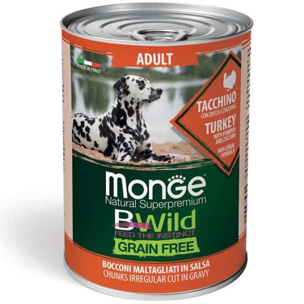 Вологий корм MONGE (Монж) Dog Wet BWild Adult Turkey для собак індичка з гарбузом та цукіні 400 г