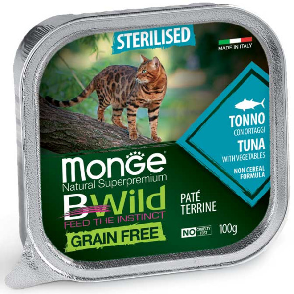 Вологий корм MONGE (Монж) BWild Grain Free Wet Adult Cat для котів з тунцем та овочами 100 г