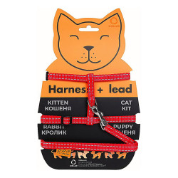 Шлея Collar Dog Extremе з нейлону для котів з повідцем (ширина 10мм, А:20-30см, В:25-40см, довжина 110 см) Червоний