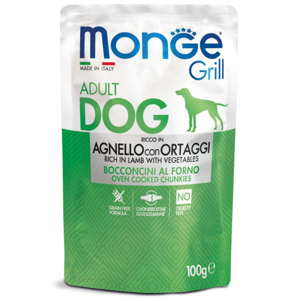 Вологий корм MONGE (Монж) Dog Grill Pouch Rich in Lamb With Vegetables для собак ягнятина з овочами 100 г