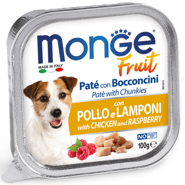 Вологий корм MONGE (Монж) Dog Fruit Chicken & Raspberry для собак курка та малина 100 г