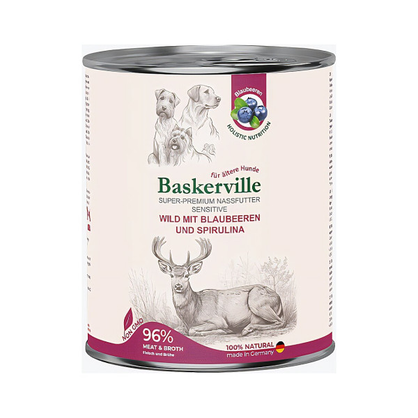 Вологий корм Baskerville (Баскервіль) Sensitive Wild Mit Blaubeeren und Spirulina для собак з Олениною, чорницею та спіруліною 800 г