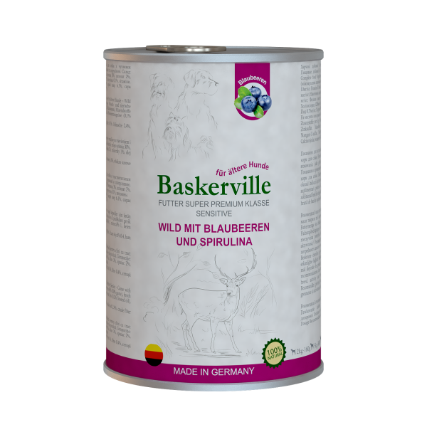 Вологий корм Baskerville (Баскервіль) Sensitive Wild Mit Blaubeeren und Spirulina для собак з Олениною, чорницею та спіруліною, 800 г