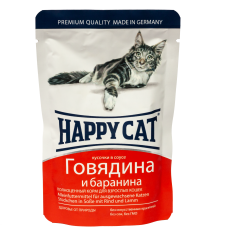 Вологий корм Happy Cat (Хеппі Кет) Adult для котів яловичина та баранина шматочки в желе 100 г