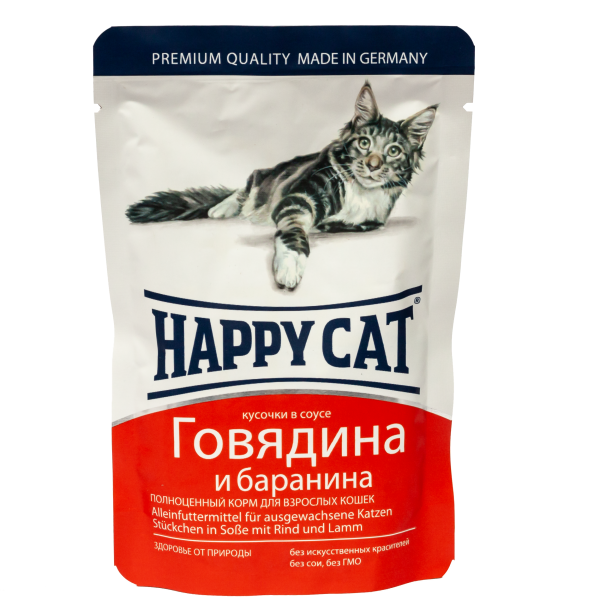 Вологий корм Happy Cat (Хеппі Кет) Adult для котів яловичина та баранина шматочки в желе 100 г