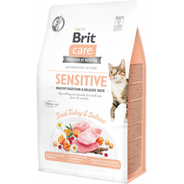 Сухий корм Brit Care Grain-Free Sensitive Digestion Salmon & Turkey для вибагливих кішок смак індички та лосося 400 г