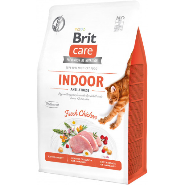 Сухий корм Brit Care Grain-Free Indoor Anti-stress для домашніх котів смак курки 400 г