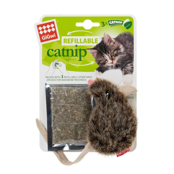 Іграшка GiGwi Catnip для котів Миша з котячої м'ятою, штучне хутро, котяча м'ята 10 см