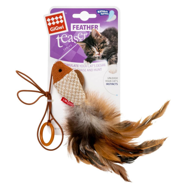 Іграшка GiGwi Teaser для котів Дразнилка-рибка на палець, перо, текстиль 7 см