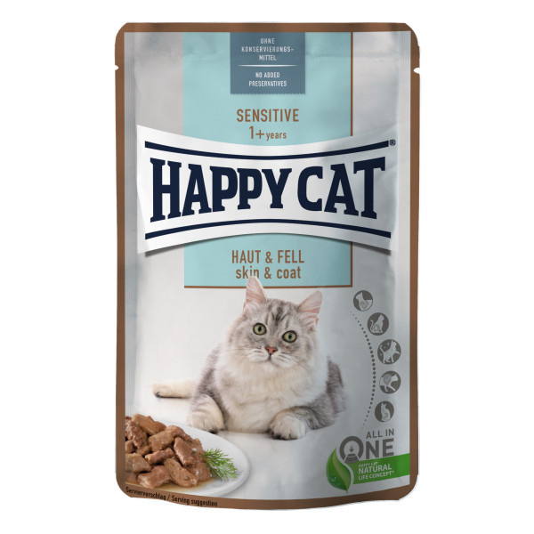 Вологий корм Happy Cat (Хеппі Кет) Sensitive Haut & Fell для котів з підвищеною чутливістю курка шматочки в соусі 85 г